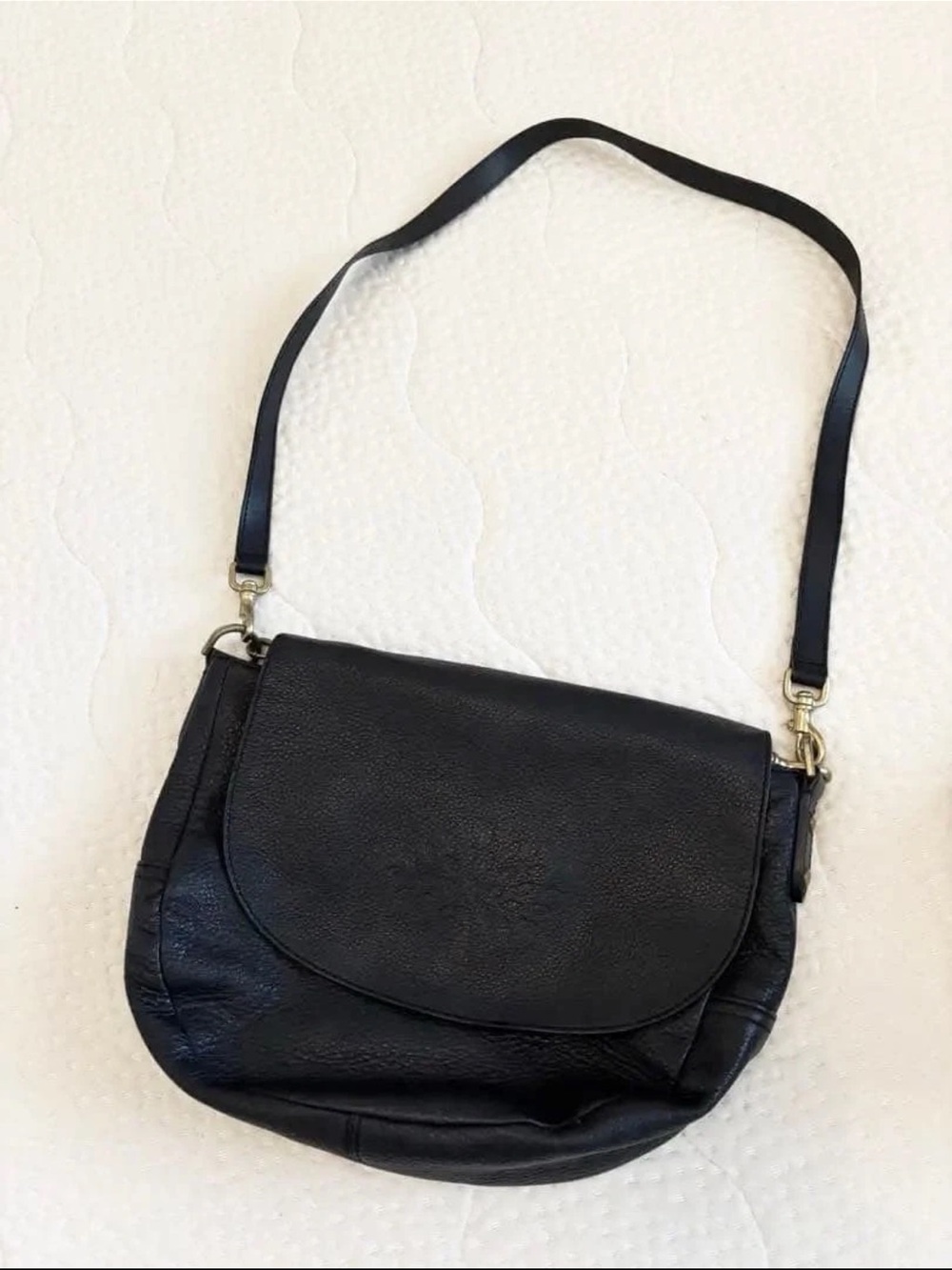Mulberry Black Leather Curved Flap Shoulder Bag